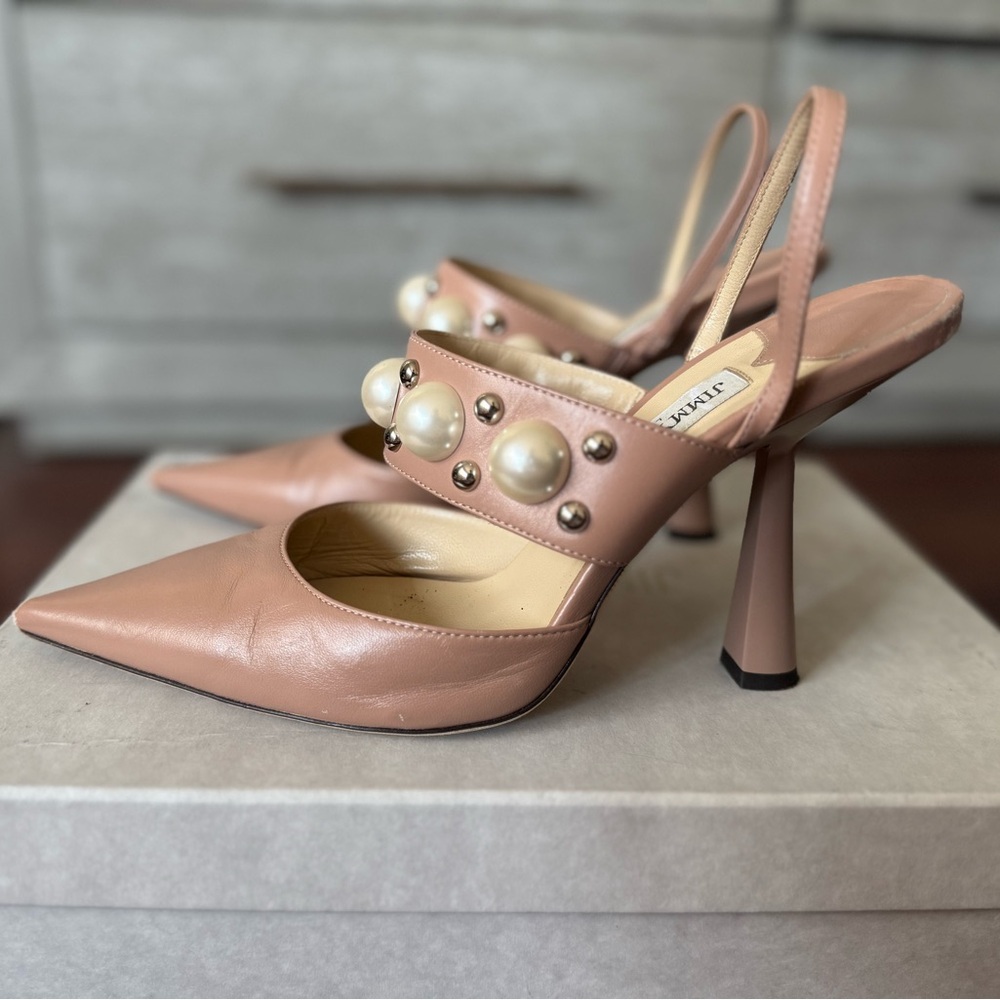 Jimmy Choo Blush Pearl Studded Sling back Heels - Picture 7 of 16